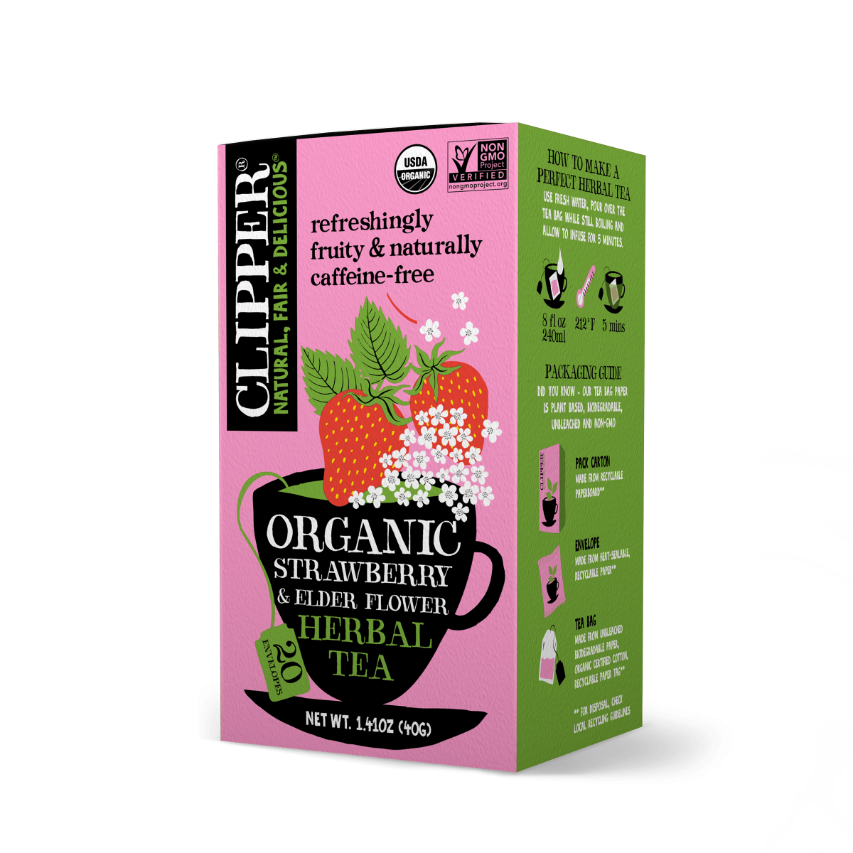 Clipper Tea, Strawberry & Elderflower, Organic Tea with Licorice Root and  Hibiscus, Plant Based Herbal Tea, Caffeine-Free British Tea, 1 Pack, 20